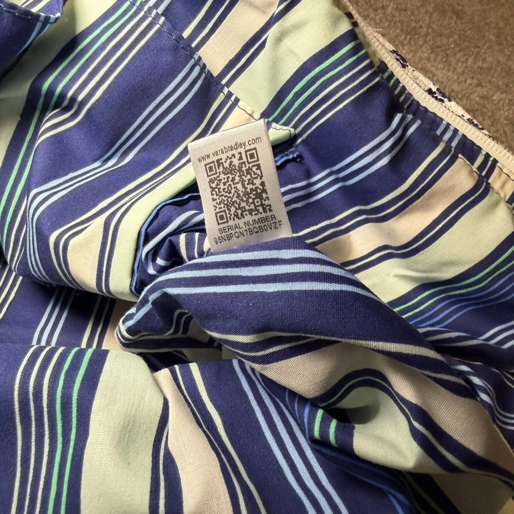 Vera Bradley Straw Tote Bag Adrift Coral Blue Pattern Interior Pockets - Picture 4 of 5